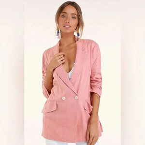 Lulus Vacay Everyday Blush Pink Woven Blazer size Medium